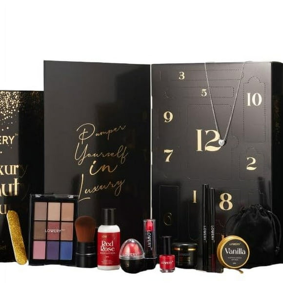 Calendario de Adviento de Maquillaje 2024 Adult Beauty Treasures Set de regalo de maquillaje de 12 días - Caja de regalo de cumpleaños con cuidado de la piel y sorpresas de maquillaje para mujeres - R