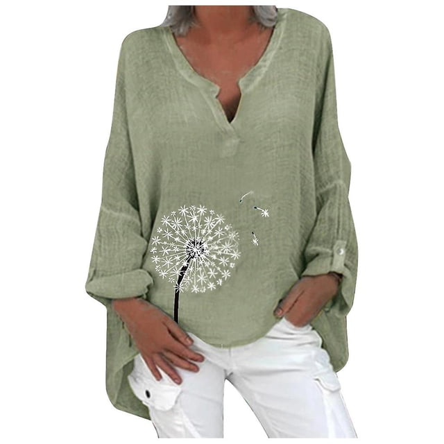 Blusa tipo camisa HUOGUO, talla grande, estampado floral, cuello en V, para mujer