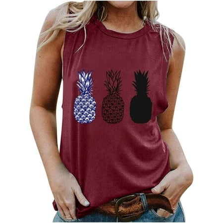 

Womens Summer Tops Women s Fashion Printed Round Neck Comfortable Summer Beach Loose T-shirt Sleeveless Blouse Casual Tops Corset Tops For Women Red XXL