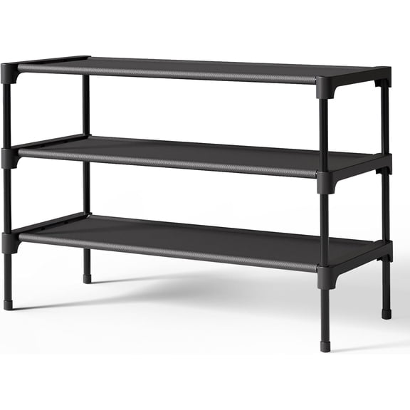 Kitsure Shoe Rack, 3-Tier Non-Woven Fabric Shoe Organizer, 27.5 Inches Wide, Black