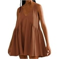 thumbnail image 2 of Ovzne Robes d'Été pour Femmes Robe Mode Été Décontractée Unie Col en V Sans Manches Mini Robe Grande Taille Maxi Robe Liquidation, 2 of 6