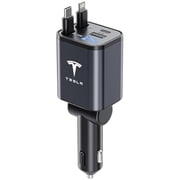 YJJSKEJI Retractable Phone Charger for Tesla Y 3 X S, [Upgraded] 4 in 1 Super Fast Car Charger Adapter, Tesla Model Y 3 X S Accessories 2025-2017, 2.6ft,180° Adjustable,Voltage Display