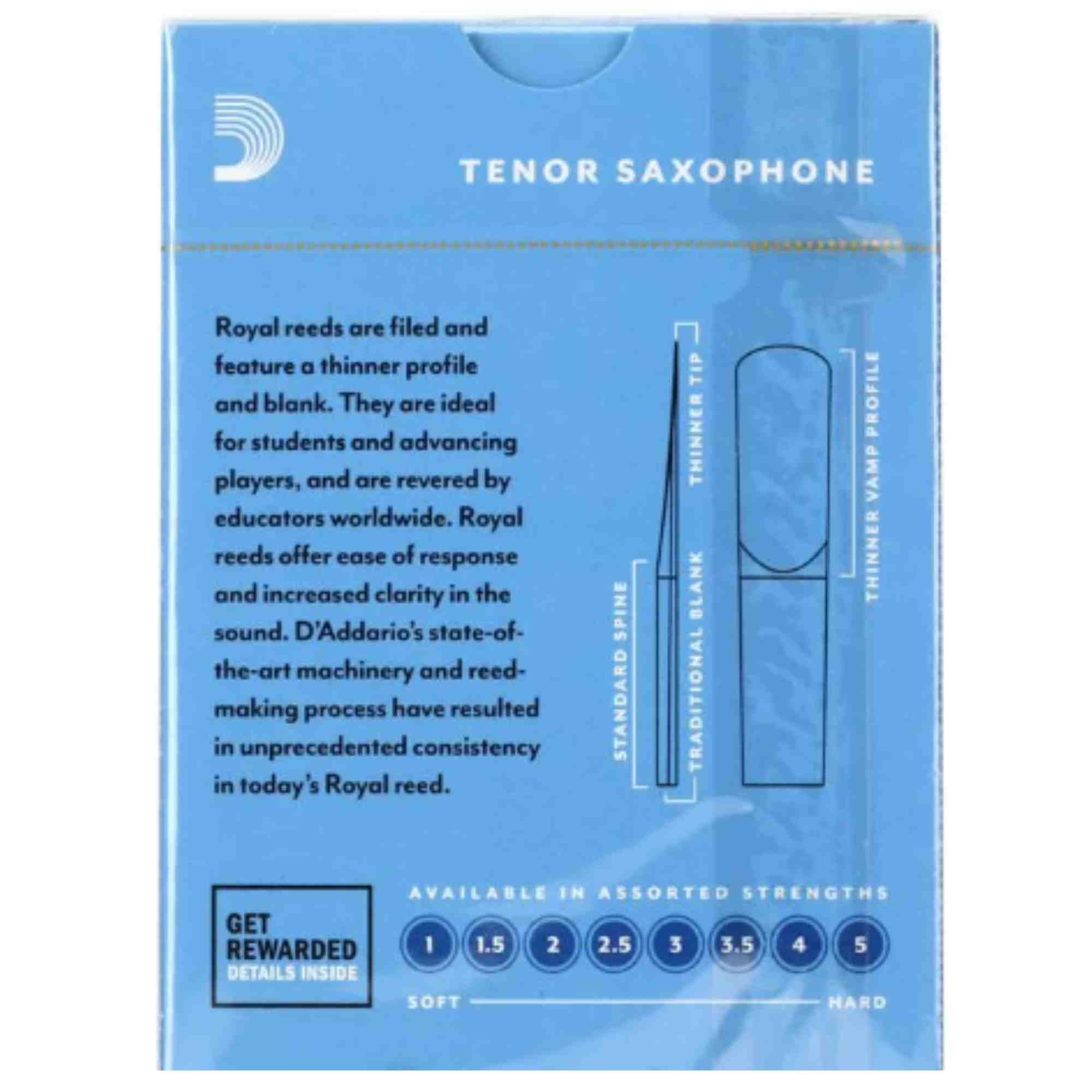 Royal by D'Addario Tenor Sax Reeds, Strength 3, 10-pack