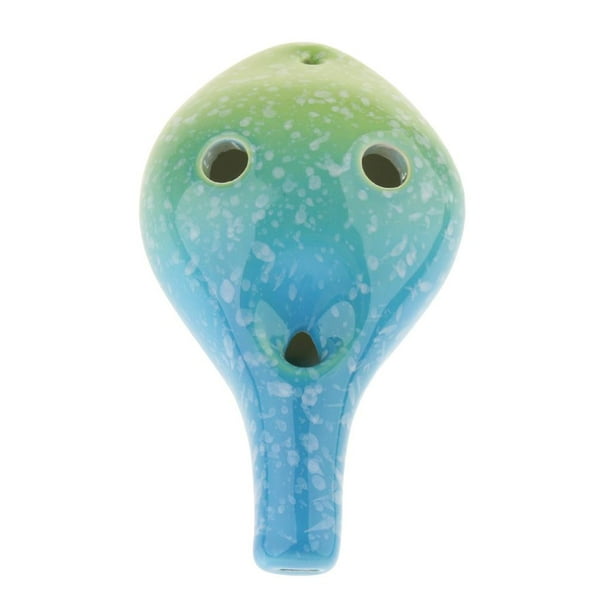 Ocarina de cerámica de 6 agujeros, instrumento decorativo artesanal Azul verde