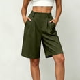 thumbnail image 2 of Shorts for Women Dressy Casual High Waisted Wide Leg Pleated Shorts with Pockets Elastic Waist Knee Length Pants Army Green S, 2 of 7