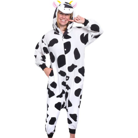 SILVER LILLY Unisex Adult Plush Animal Cosplay Costume Pajamas (Cow)