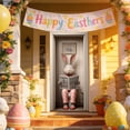 thumbnail image 4 of Divertida funda de puerta con diseño de conejo de Pascua rosa leyendo el periódico "Felices Pascuas" en el inodoro, decoración navideña para puerta de entrada interior/exterior, decoración para la en, 4 of 8