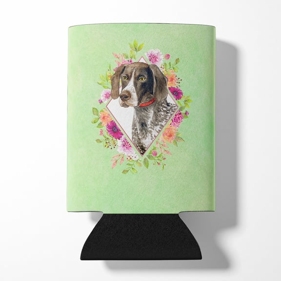 Carolines Treasures CK4317CC German Shorthaired Pointer Green Flowers Can or Bottle Hugger Can Hugger multicolor