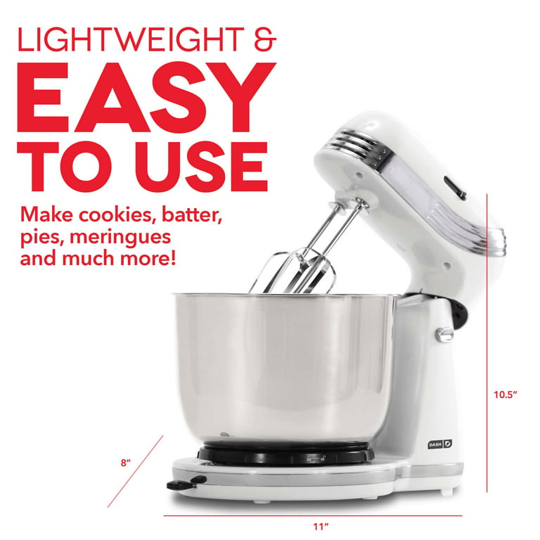 DASH Stand Mixer (Electric Mixer for Everyday Use): 6 Speed Stand Mixer  with 3 qt Stainless Steel Mixing Bowl, Dough Hooks & Mixer Beaters for