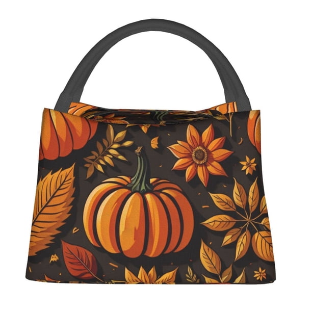 Easygdp Autumn Pumpkin Leaves Bolsa de Almuerzo Insulada Reutilizable, Bolsa de Mano y Bandolera para Oficina, Trabajo, Viajes