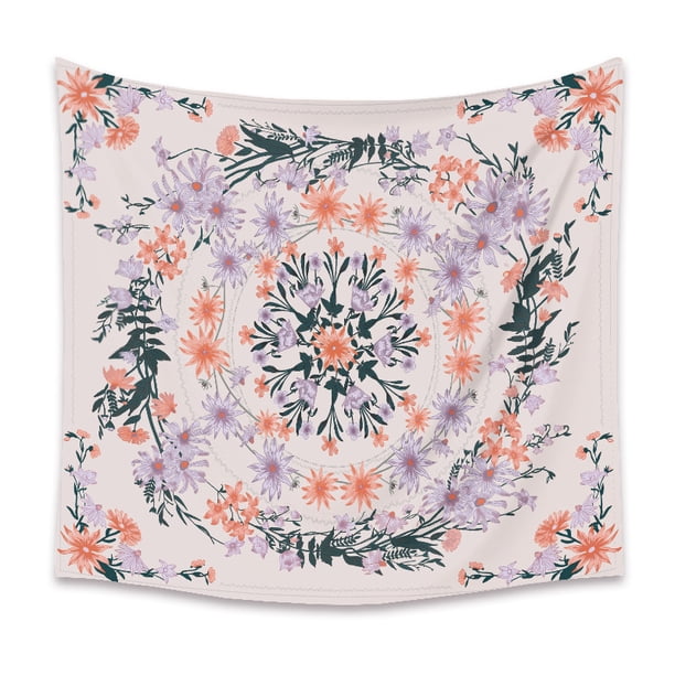 Tapiz de ropa de cama con estampado de poliéster, suministros de decoración de pared bohemia para colgar en la pared, 130x150 CM, flor morada Scienceny HA7124-06B