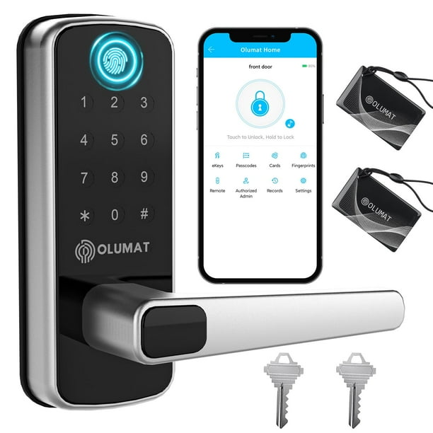 Cerradura de puerta de entrada sin llave con huella digital OLUMAT con teclado y manija