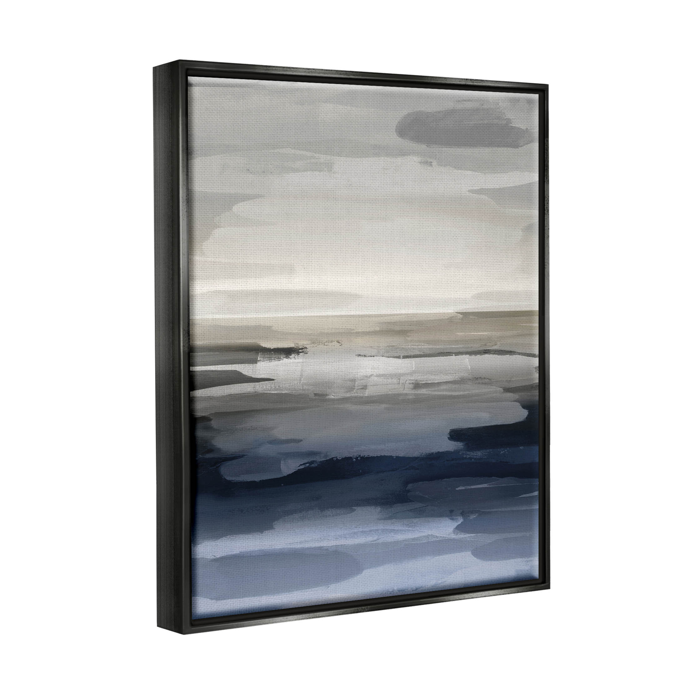 Stupell Industries Abstract Landscape Water Scenery Graphic Art Jet Black Floating Framed Canvas Print Wall Art, Design by Jackie Hanson