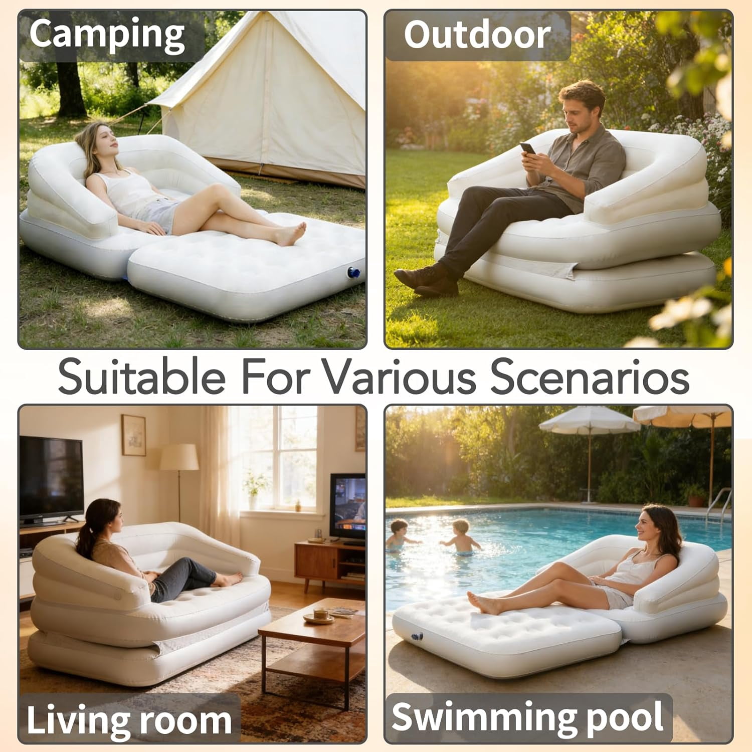 Full Size Inflatable Sofa Bed with Air Pump,2-in-1 Blow-Up Couch and Folding Air Mattress Bed for Home,Camping,and Guests