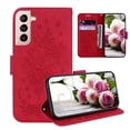 thumbnail image 1 of Embossed Wallet Case For Samsung Galaxy S21 FE , Retro PU Leather Butterfly Rose Pattern Card Slots Cash Pocket Flip Stand Magnetic Closure Protective Cover For Samsung Galaxy S21 FE,Red, 1 of 11