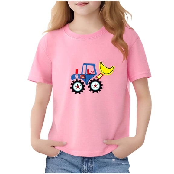 CYRBOKO Girls Graphic Tee, Cotton Casual Short Sleeve Soft Pullover Tops Pink Size 9-10 T