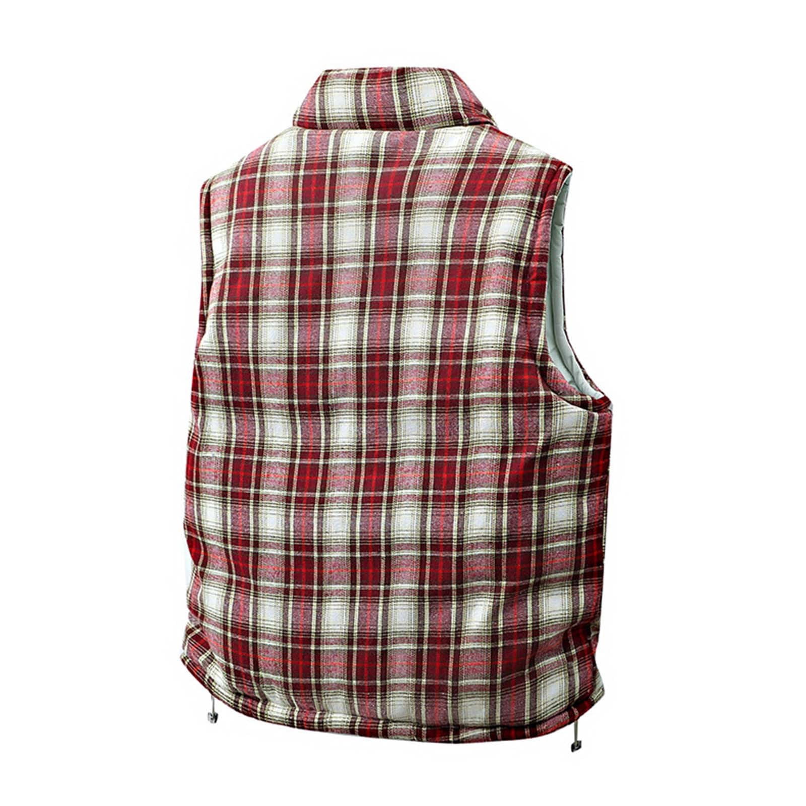 TrdSipl Men Plaid Double-Sided Vest Sleeveless Stand Collar Zipper Up Waistcoat Outdoor Thermal Jacket Coat Vest for Indoor Outdoor Hunt Camp