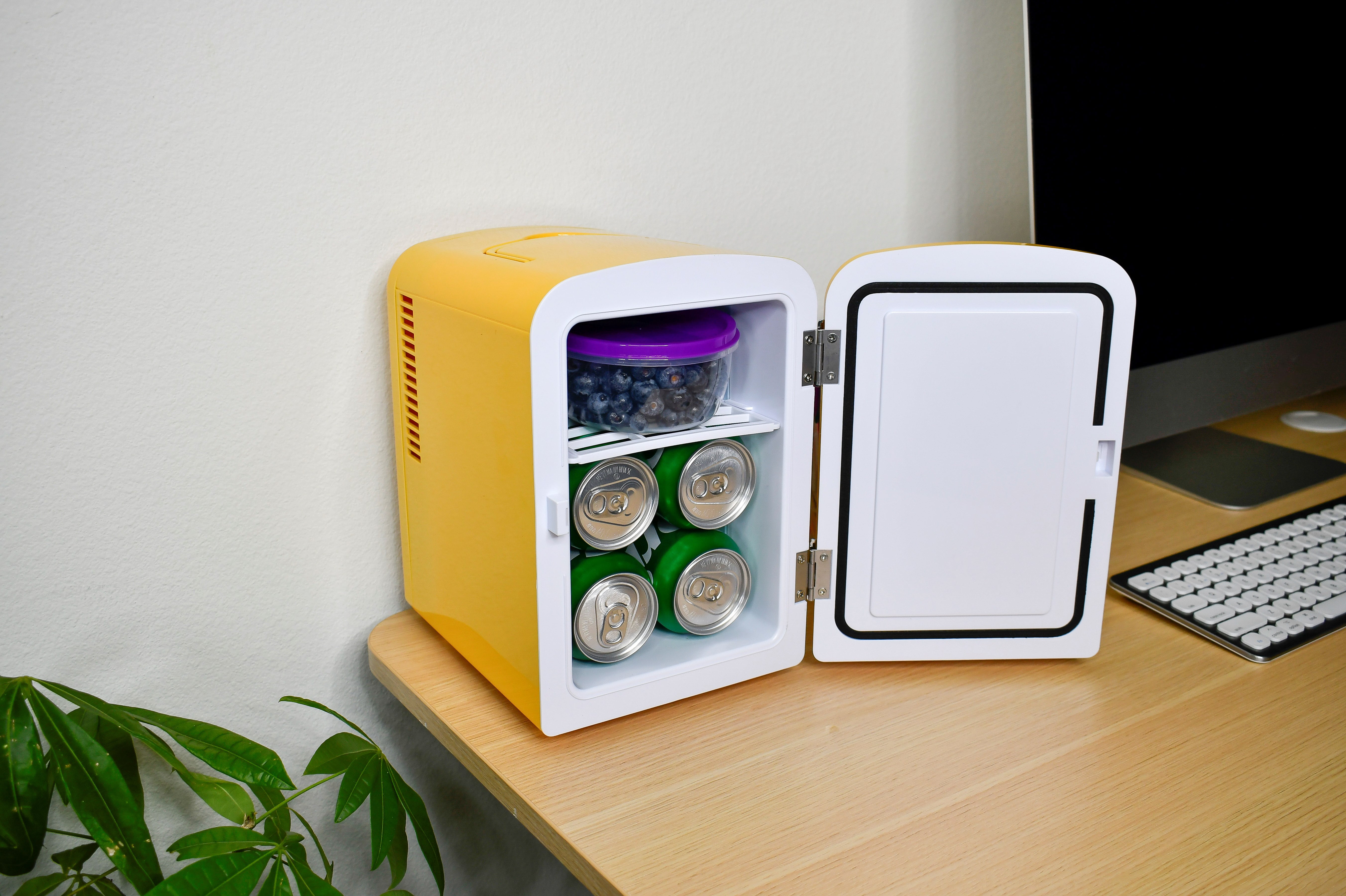 Frigidaire 6-Can Mini Fridge In Yellow - 0.3 Cu Ft, Portable With AC/DC Cords, Compact Cooler