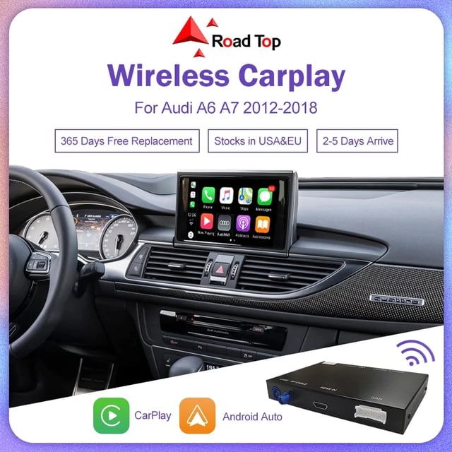 Road Top Wireless Carplay Android Auto Retrofit Kit for Audi A6 A7 2012-2018 with MMI 3G+, Support Mirror Link, AirPlay, Bluetooth, Rear Camera, Original Control