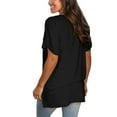 thumbnail image 3 of Women's V Neck T Shirts Casual Rolled Short Sleeve Side Split Summer Tops Loose Fit, 3 of 5