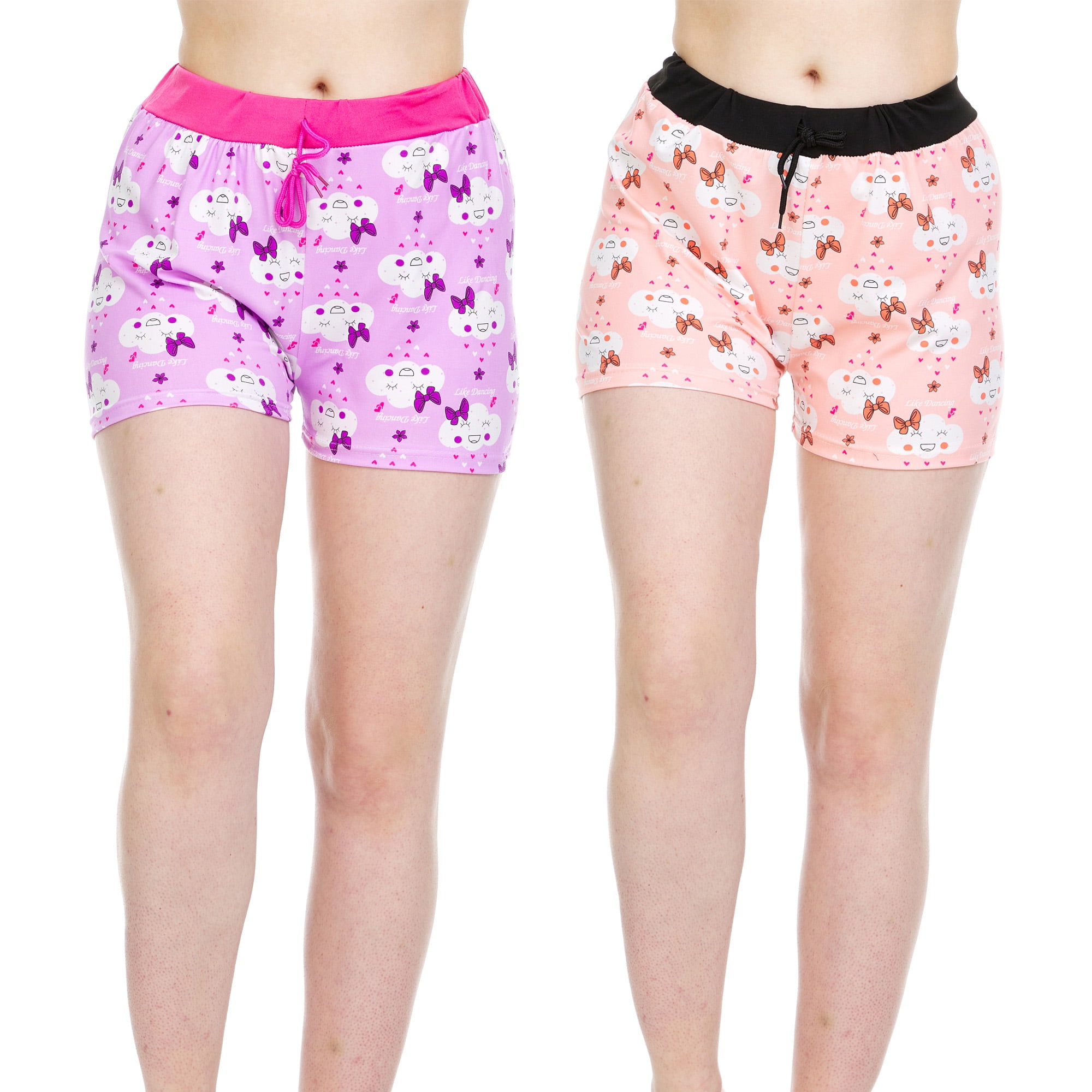 EZI Womens Pajama Sleep Lounge Drawstring Shorts 2-Pack 