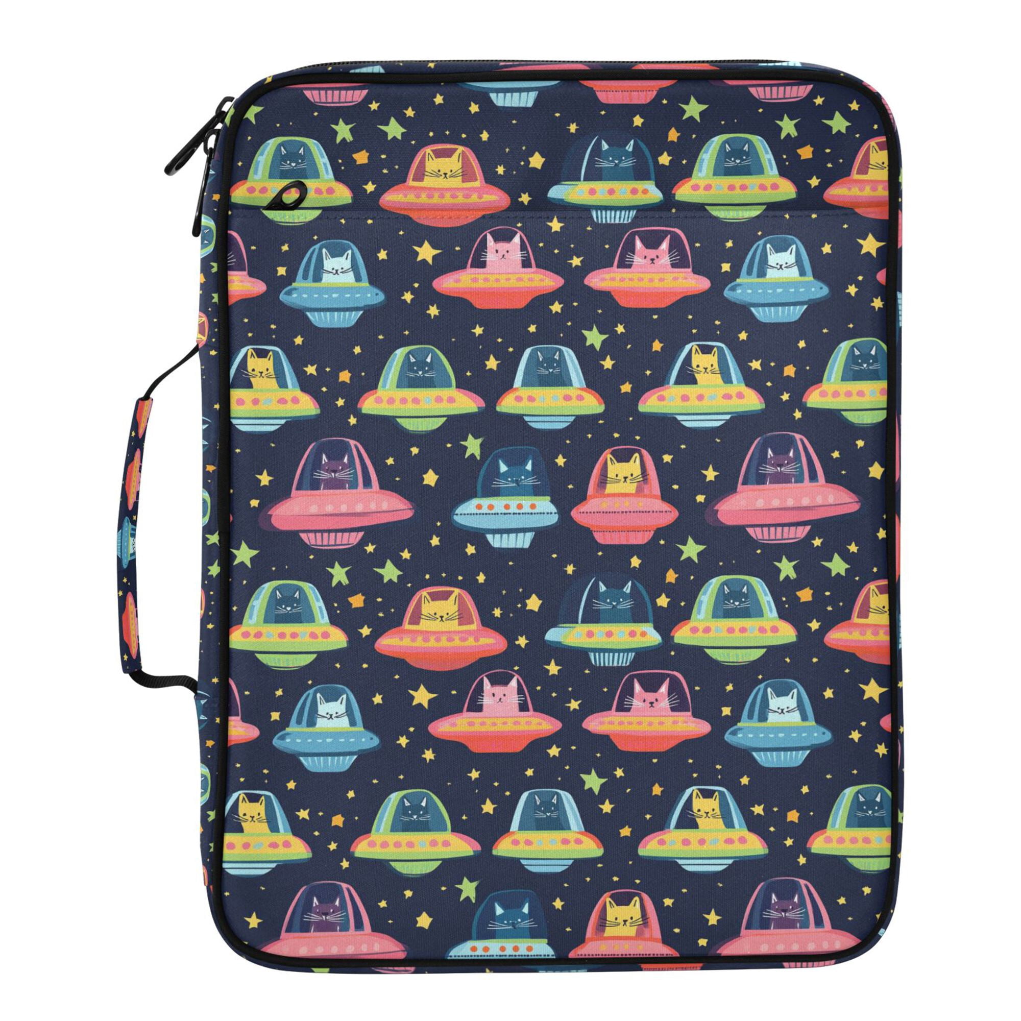 FORMRS Accordion File Folder A4 Size 7-Pocket Expanding Document Organizer Bag with 3 Ring Binder, Cartoon Space Cat