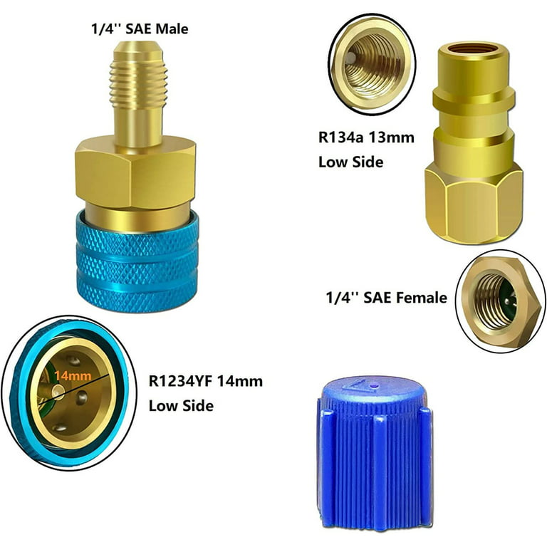 Welpettie 2pcs Quick Couplers Connectors Adapters R1234YF to R134A High and  Low Side Quick Coupler R12 to R134A Adapter Fitting Connector for Car Air