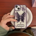 thumbnail image 2 of Compatible with iPhone 13 /iPhone 14 Case with Luxury Clear Cute Butterfly Plating Fashion Design for Girls Women Soft TPU Bumper Lens Protection Cover-Purple, 2 of 10