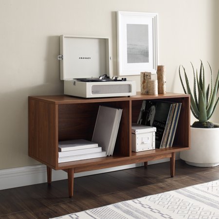 HomeStock Rustic Retreat Record Storage Console Cabinet - Medium Walnut