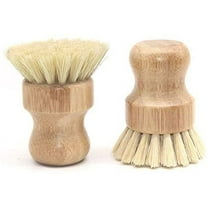 Yirtree Palm Pot Brush- Bamboo Round Mini Dish Brush Natural Scrub Brush Durable Scrubber Cleaning Cleaning Pots, Pans and Vegetables