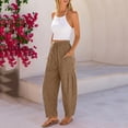 thumbnail image 6 of Dwellite Women's Linen Wide Leg Pants Summer 2026 Casual Loose Beach Vacation Baggy Palazzo Pant with Pockets Light Brown XL, 6 of 6