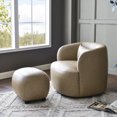thumbnail image 6 of 23" Wide Faux Leather Upholstered Ottoman, Mid-Century Modern Living Room Footrest with Soft Padded Seat, Footstool for Bedroom, Entryway or Living Room, Khaki, 6 of 11