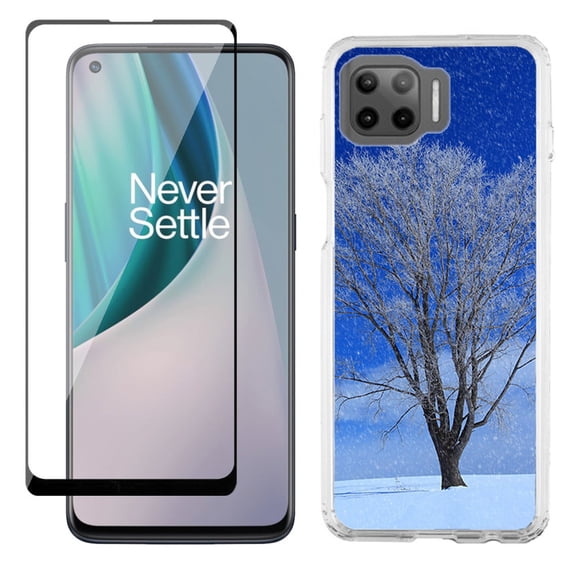 Slim-Fit Protective Phone Case compatible with Motorola Moto One 5G UW, with Tempered Glass Screen Protector, by OneToughShield ® - Snowing Tree