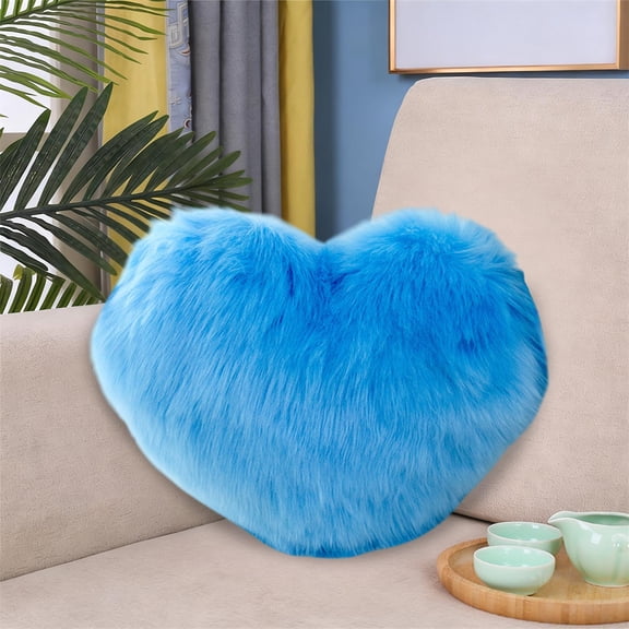 Heart Pillows, Faux Wool Heart Shaped Pillows, Love Throw Pillows Gifts, Ultra Soft Faux Rabbit Fur Small Cute Pillows for Home Office Living Room Decor, 11.8x15.7 Inch, Blue