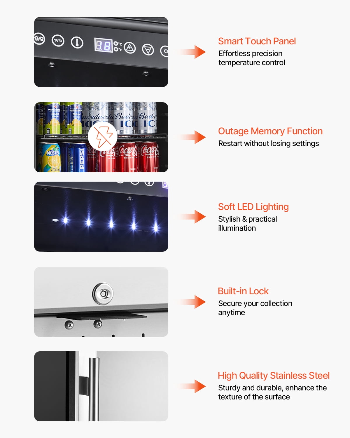 VEVOR Beverage Refrigerator Cooler,154 Can Beverage Fridge, Mini Fridge with Glass Door, Adjustable Shelves,Digital Temperature Control,Built-in & Freestanding Soda Beer Fridge for Home Office Bar