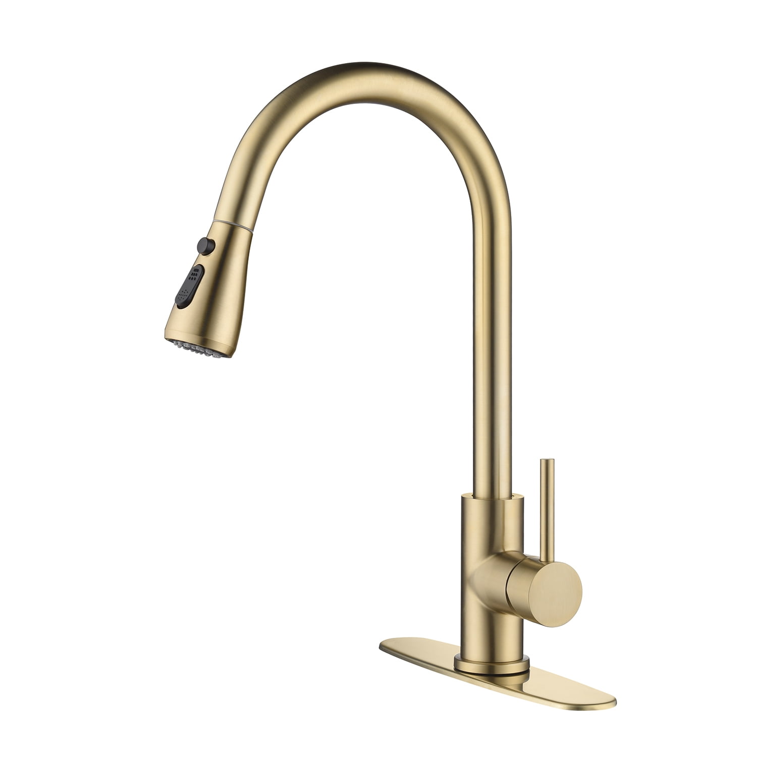 Brushed Gold Stainless Steel High Arc Kitchen Faucet with Pull-out Spray