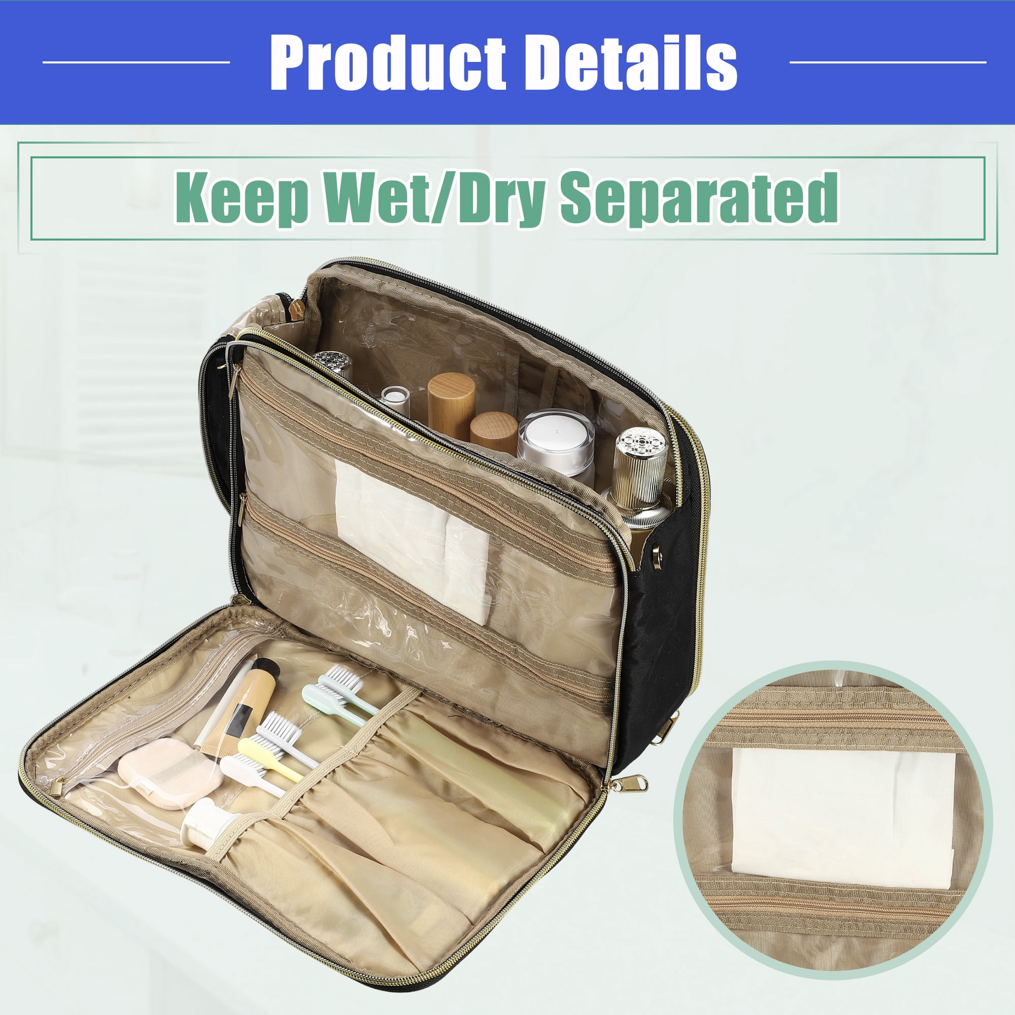 Vocoste Large Toiletry Bag Travel Makeup Bag Cosmetic Organizer Black 11.81"x8.86"x3.94"