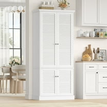 Homfa 70.9'' Tall Kitchen Pantry with Adjustable Shelf, Coastal 4 Louvered Doors Pantry Storage Cabinet for Dining Room, White
