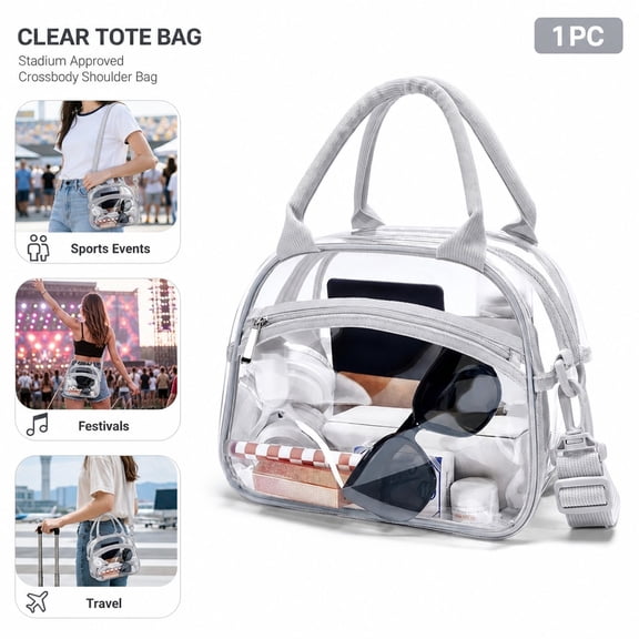 Clear Tote Bag Stadium Approved Crossbody Shoulder Bag for Women for Travel Sports Events Festivals