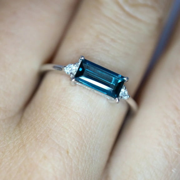 London blue topaz ring, 925 sterling silver ring, handmade ring, birthstone ring, wedding rings, blue topaz ring, baguette ring, gold ring