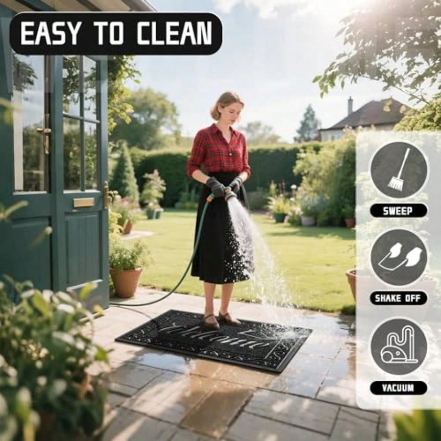 Welcome Mat Heavy Duty Sturdy Door Mats For Home Entrance Outdoor Indoor Front Doormat For Outside Patio Floor Entry Porch Garage Office Waterproof Low Profile 47X32 Inches Black