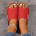thumbnail image 2 of Rokment Womens Orthopedic High Heels Dressy Sandals Comfortable Arch Support Wedge Heeled Slip on Fashion Casual Leather Open Toe Platform Wedge Walking Dress Slides Summer Shoes Red Size 9, 2 of 6