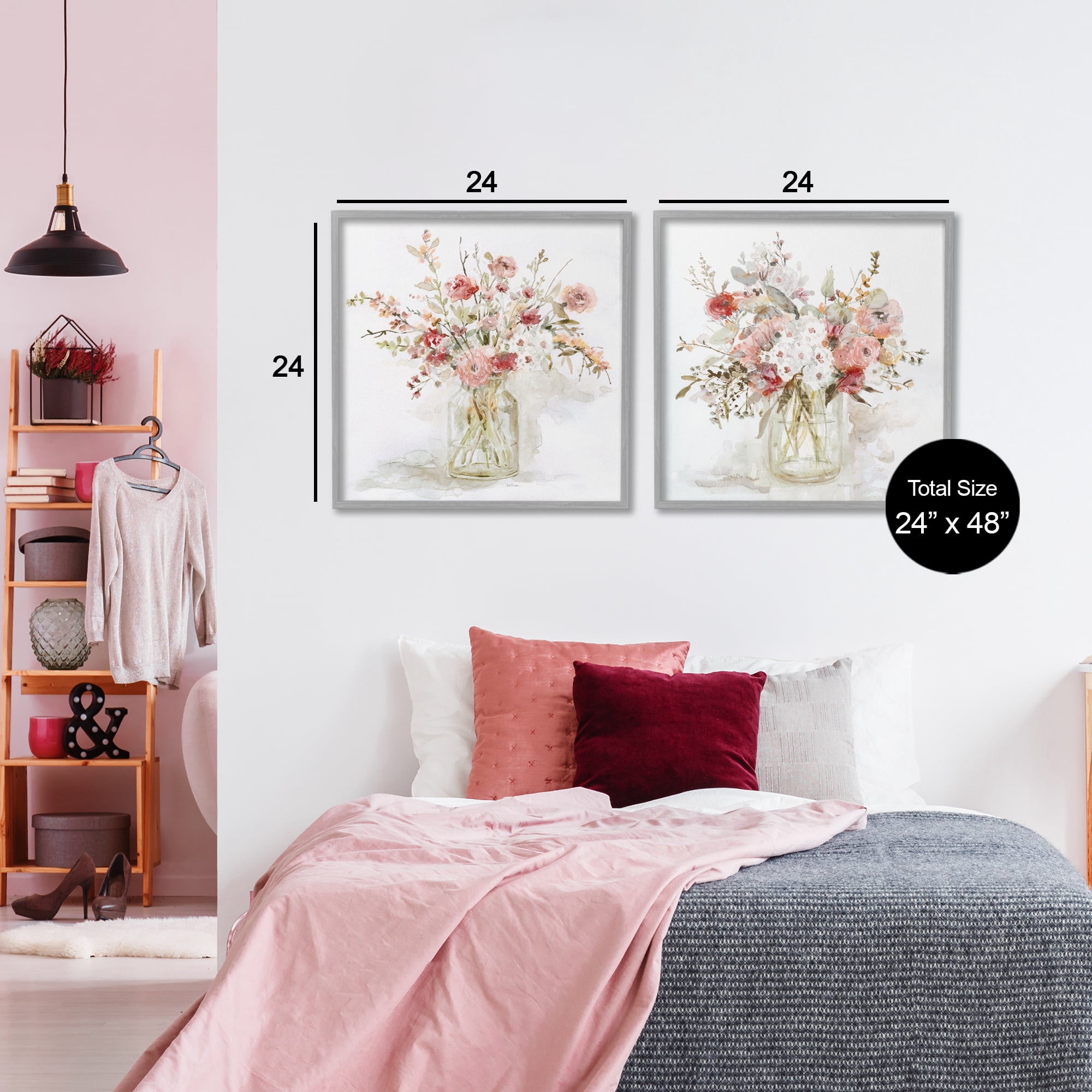 Stupell Industries Delicate Watercolor Bouquets in Glass 2 Piece Gray Framed Giclee Art Set, design by Carol Robinson