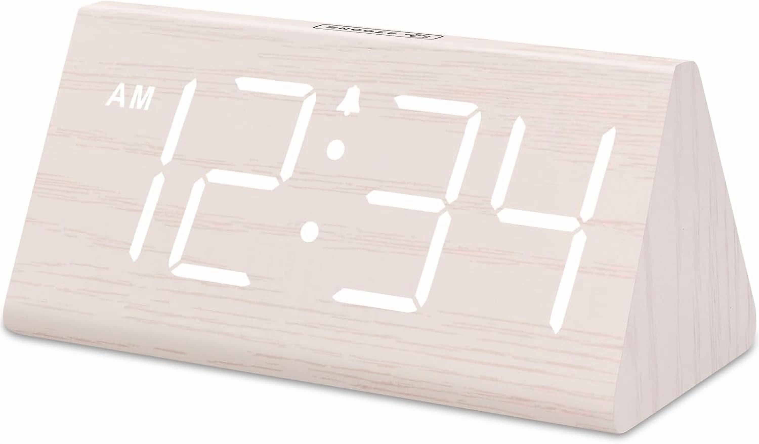 DreamSky Wooden Digital Alarm Clocks for Bedrooms - Electric Desk Clock with Large Numbers, USB Port, Loud Alarm for Heavy Sleepers, Adjustable Volume, Dimmer, DST, Wood Décor Gifts, Adapter Powered