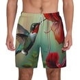 thumbnail image 2 of Picia Hummingbird Floral Paradise pattern Mens Swim Trunks with Compression Liner Stretch Beach Shorts Quick Dry with Zipper Pockets No-Chafing Board Shorts-Medium, 2 of 9