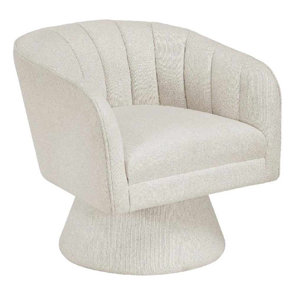Swivel Accent Chair- Beige Boucle Fabric- Channel Stitched