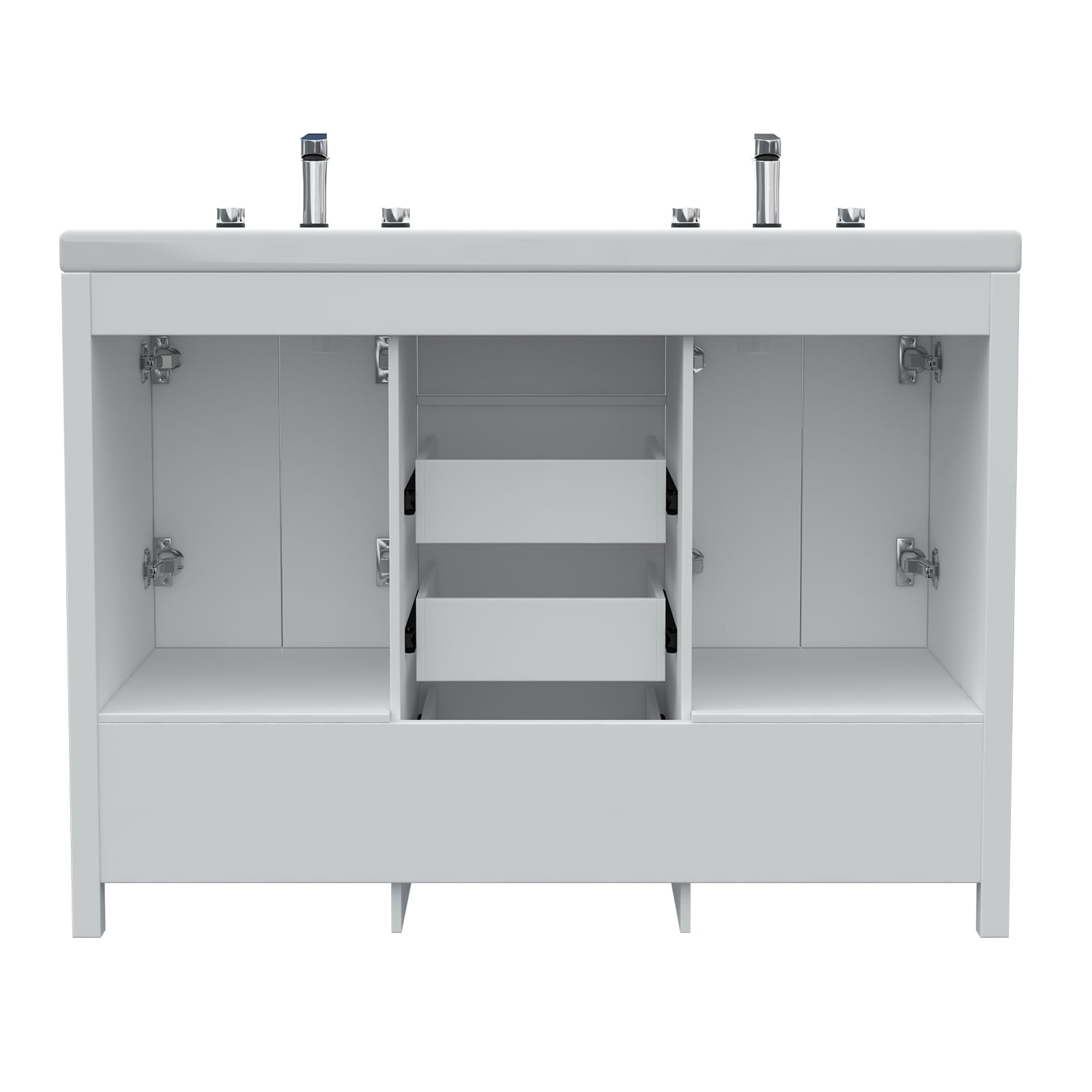 Jarbalai 47" Freestanding Bathroom Vanity with Double Ceramic Basin and 5 Drawers and 2 Cabinets, White
