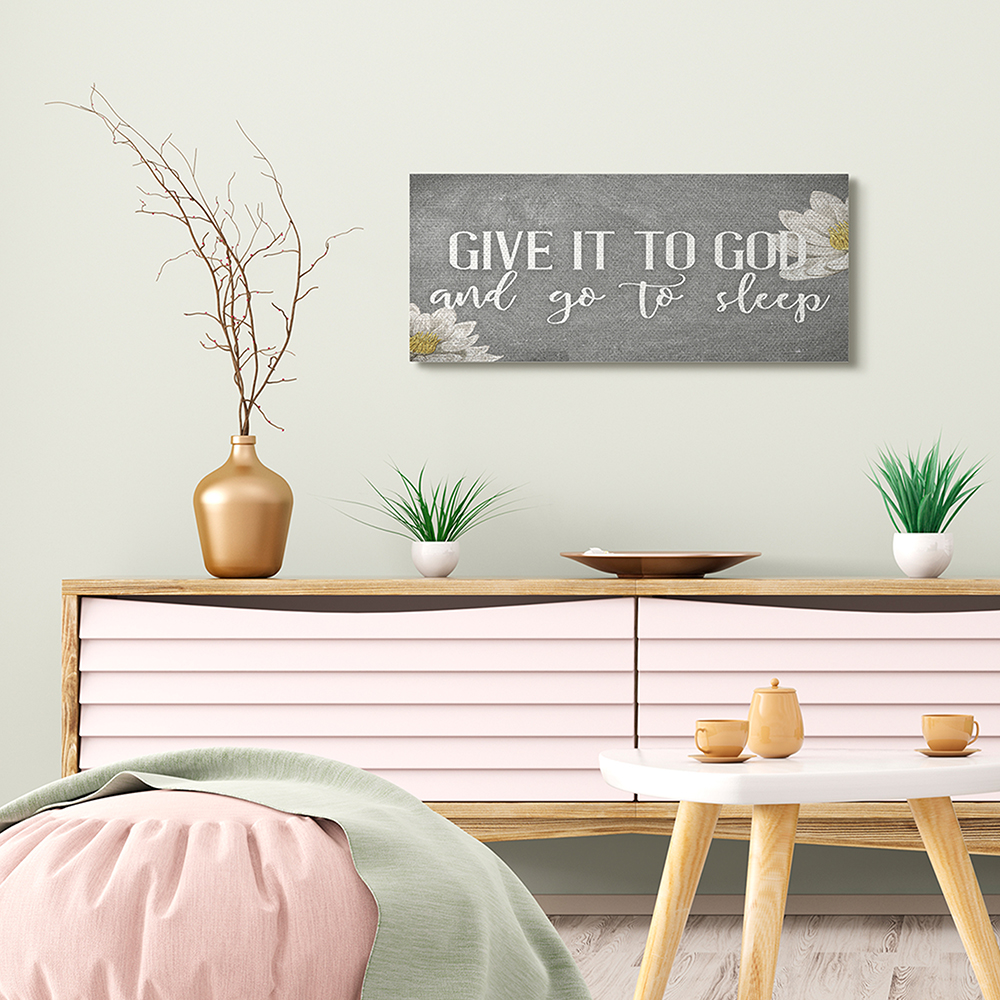Stupell Industries Give It to God Phrase Rustic Distressed Grey Canvas Wall Art by Kim Allen