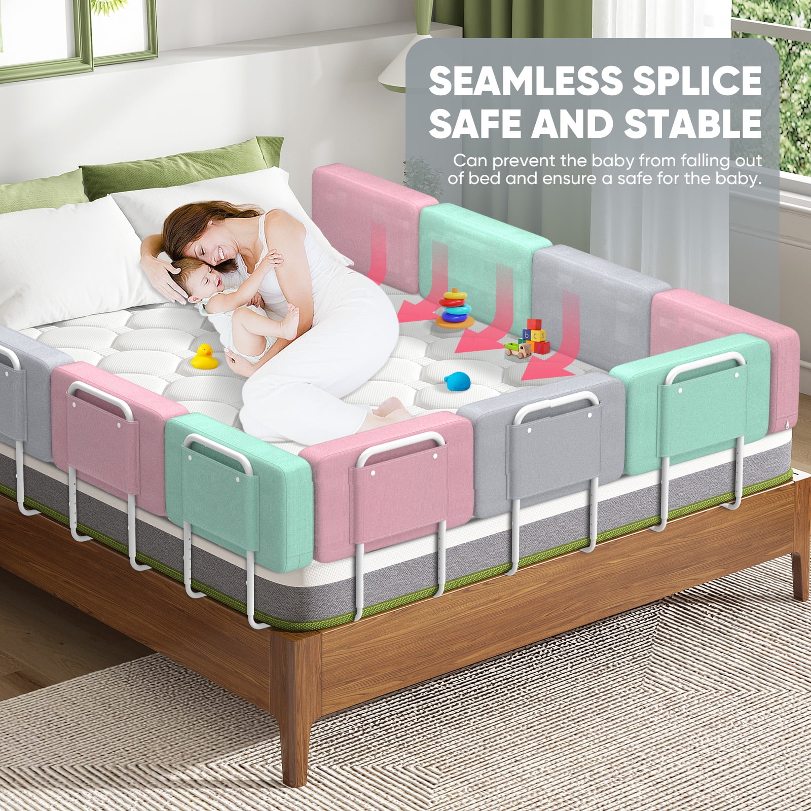 Kidsbuddy 19.7" Toddler Bed Rails Guard Foldable Portable Kids Bed Rail 5 Hole Height Adjustable Bed Rails for Toddlers, 2PC, Grey
