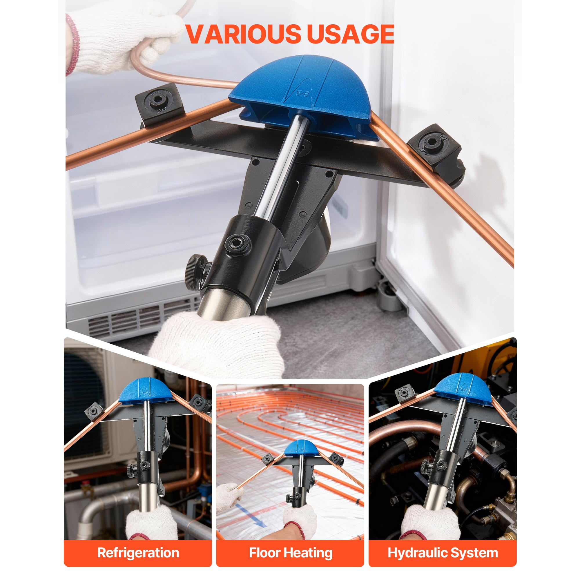 KFFKFF Hydraulic Tubing Bender Kit, 1/4 to 7/8 Inch, Copper Pipe Bending Tool, Forward/Reverse Operation, Includes 7 Aluminum Alloy Dies, Suitable for HVAC, Refrigeration, and Auto Maintenance